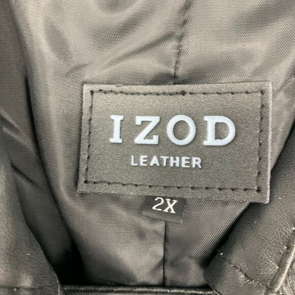 Izod Black Leather Short Trenchcoat Plus Sz 2X Belted Double Breasted Pockets - Picture 5 of 8